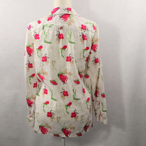 Linen Shirt Blouse Liz Claiborne Cream Pink M - Picture 6 of 8